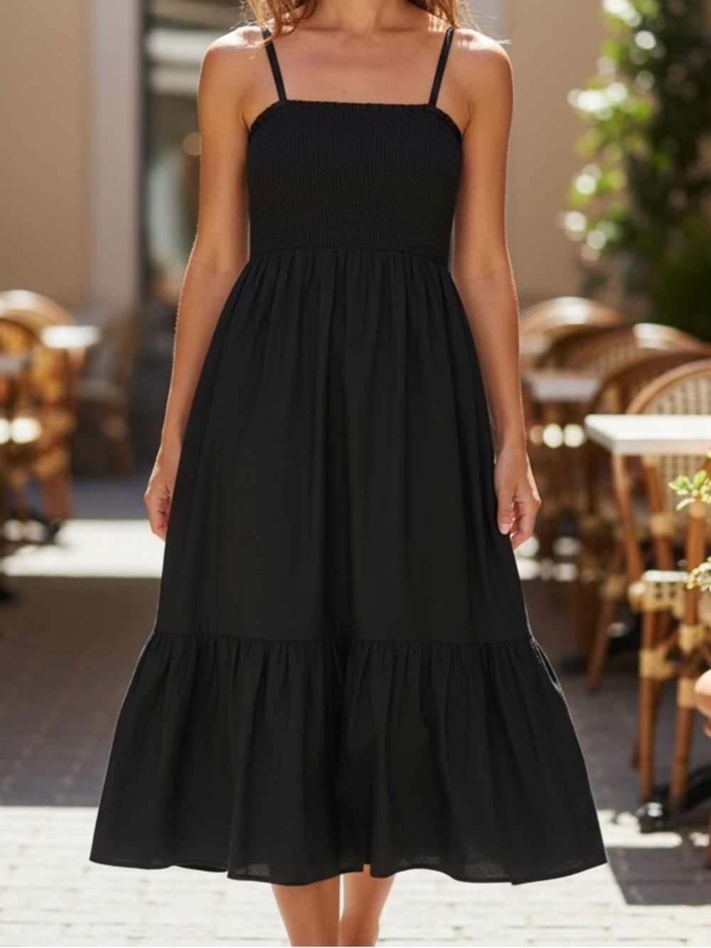 J. Crew Black Smocked Dress with Adjustable Straps
